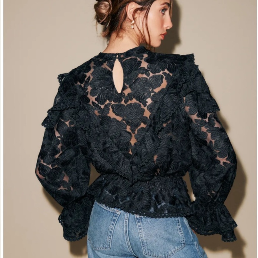 Reformation The Collection Carlisle Black Lace Blouse Romantic Feminine Top NWT - Picture 2 of 15